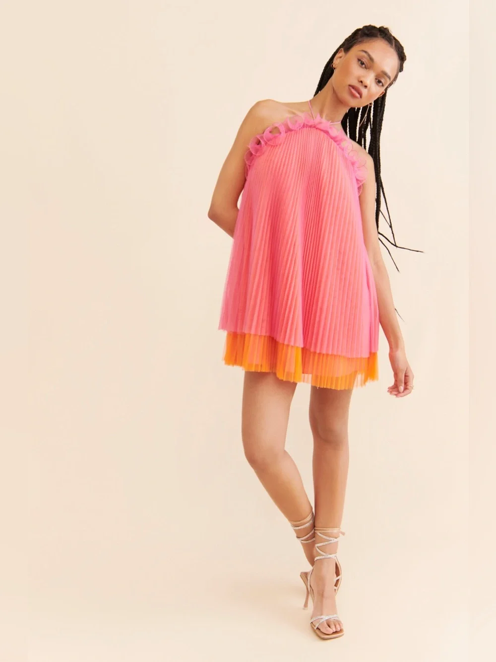 AMUR Tate Halter Tulle Mini Dress Pink Orange Size 2 - Picture 4 of 11